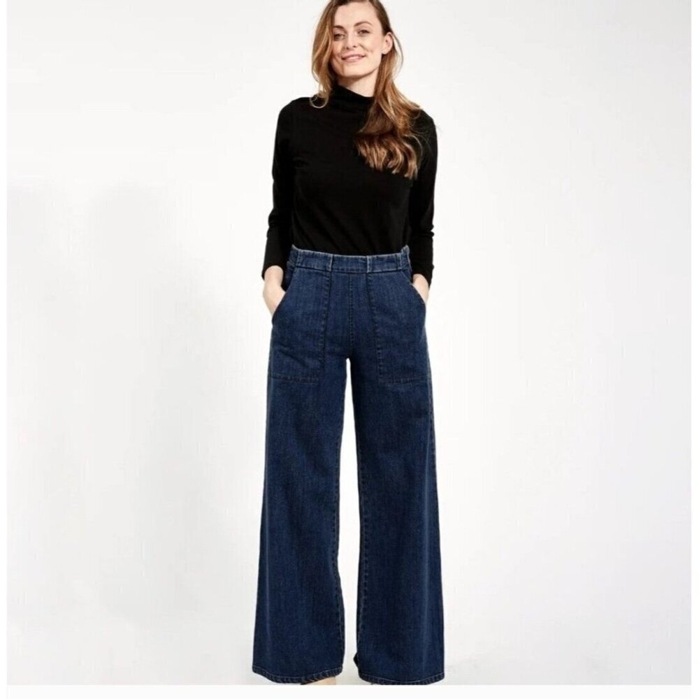 Wide Leg High-Rise Women's Jeans - Dark Blue